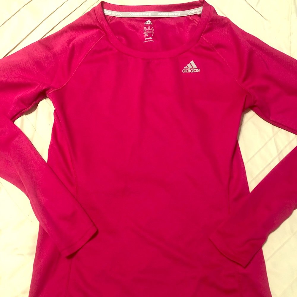 Hot Pink Long Sleeve Adidas Dry Fit Running Shirt